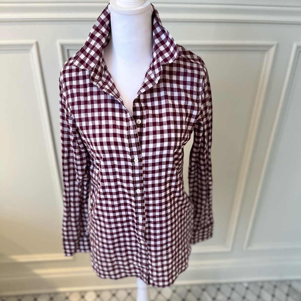 J Crew plaid burgundy blouse-boy cut